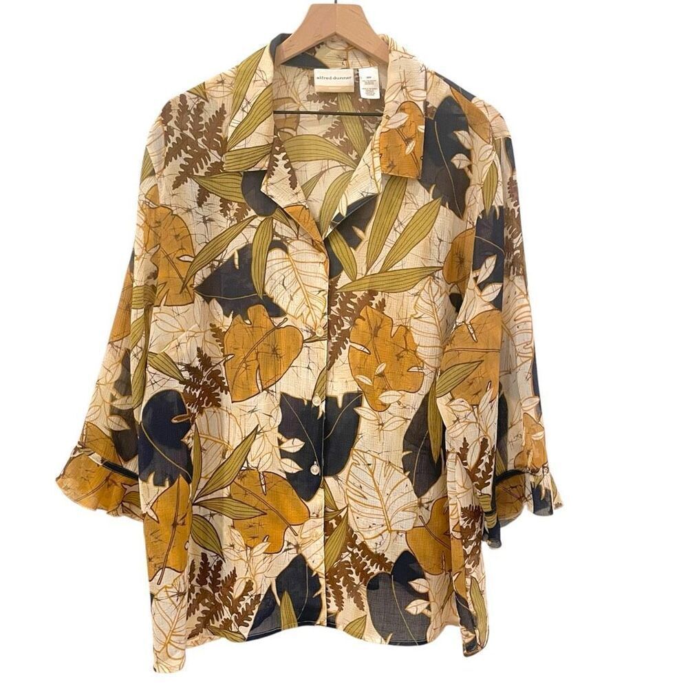Alfred Dunner Brown Botanical Button Front Top 20W Cottagecore Goblincore Granny